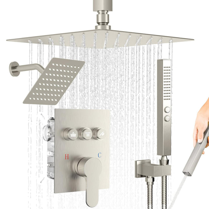 STARBATH 10+6 Inch Dual Shower Head System with Two Function Wand Brushed Nickel (Push Button)