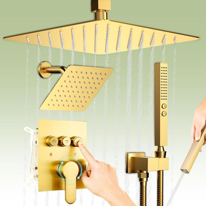 STARBATH Pressure Balance Shower System (12+8 Inch) with Two Function Wand Gold