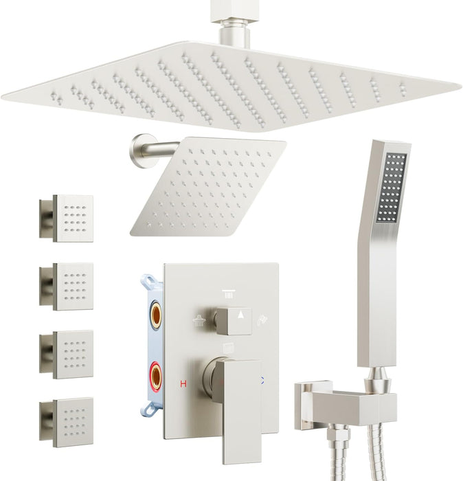 STARBATH Dual Shower Heads (12+6 Inch) Shower System 4 Function (Brushed Nickel)