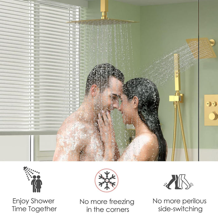 STARBATH Thermostatic Shower System (10+6 Inch) with Two Function Wand Gold