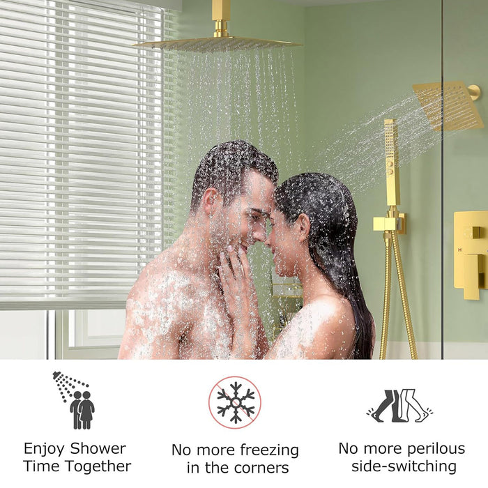 STARBATH 12+6 Inch Dual Shower Head System with Two Function Handheld Shower Head Gold