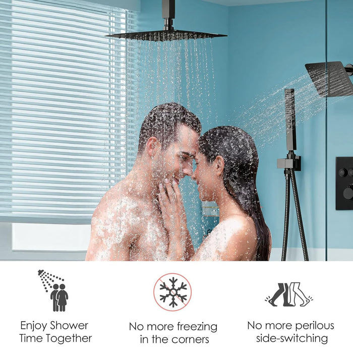 STARBATH Thermostatic Shower System (10+6 Inch) with Two Function Wand Matte Black