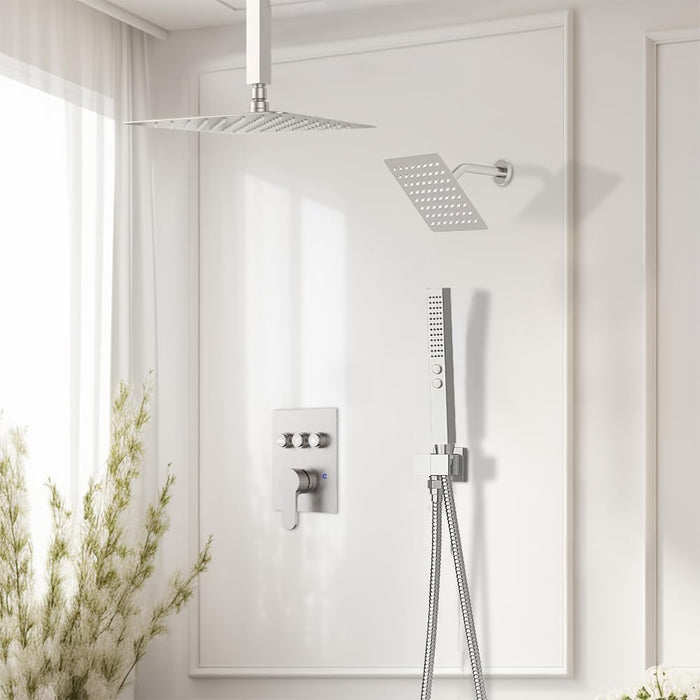 STARBATH 12+6 Inch Dual Shower Head System with Two Function Wand Brushed Nickel (Push Button)