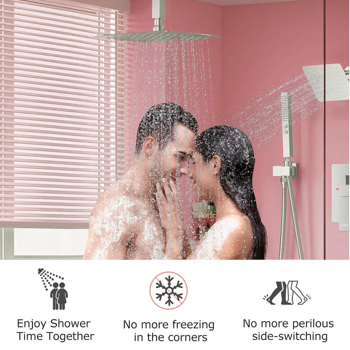 STARBATH 12+6 Inch Dual Shower Head System with Two Function Handheld Shower Head Brushed Nickel