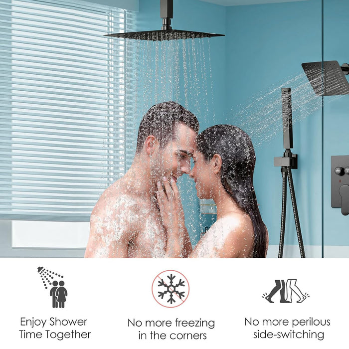 STARBATH 10+6 Inch Dual Shower Head System with Two Function Wand Matte Black (Push Button)