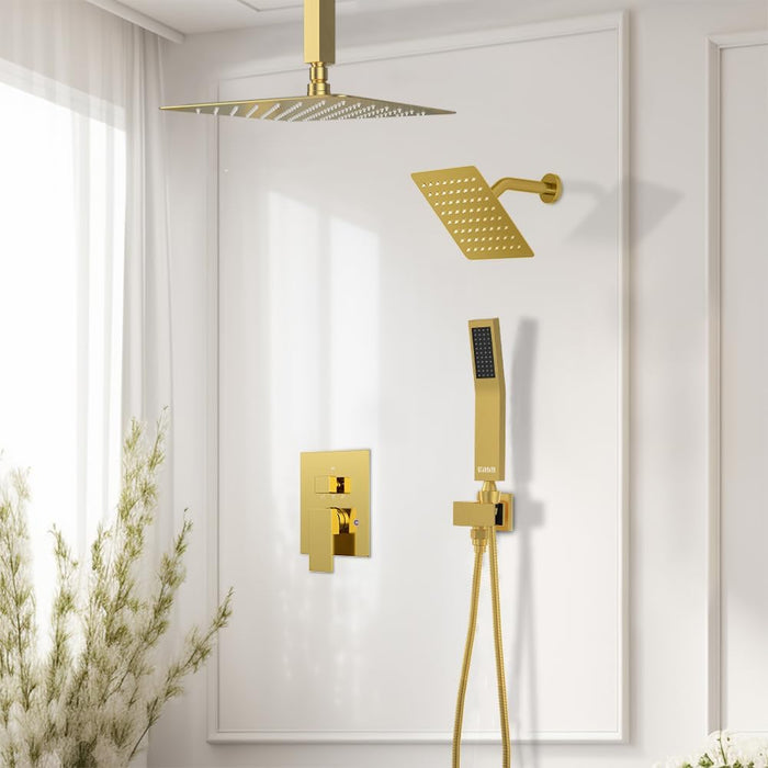 STARBATH 12+6 Inch Dual Shower Head System with Handheld Shower Head Gold