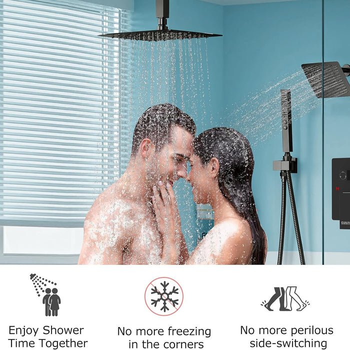 STARBATH 12+6 Inch Dual Shower Head System with Two Function Handheld Shower Head Matte Black