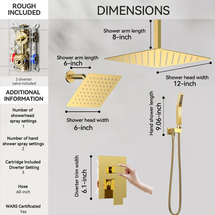 STARBATH 12+6 Inch Dual Shower Head System with Handheld Shower Head Gold