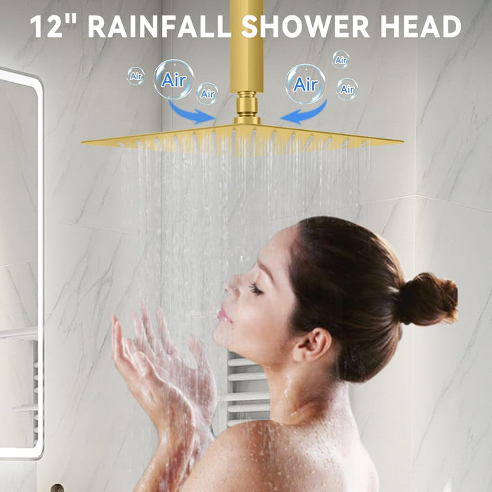 STARBATH Pressure Balance Shower System (12+8 Inch) with Two Function Wand Gold