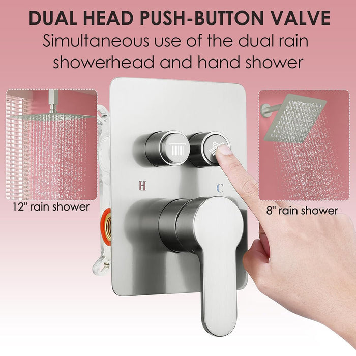 STARBATH 12+8 Inch Dual Shower Head System Brushed Nickel