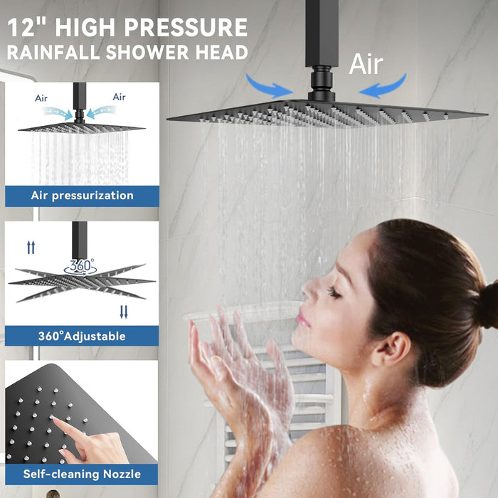 STARBATH 12+8 Inch Dual Shower Head System Black