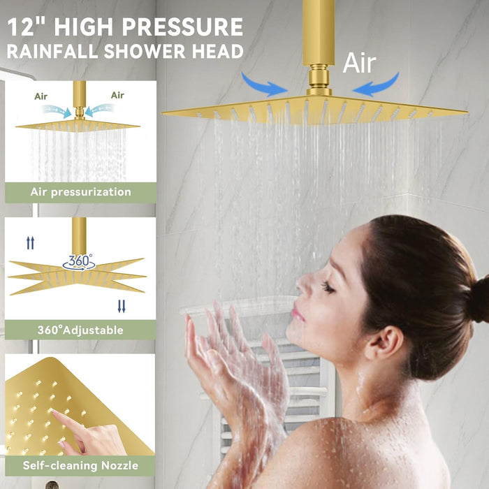 STARBATH 12+8 Inch Dual Shower Head System Gold