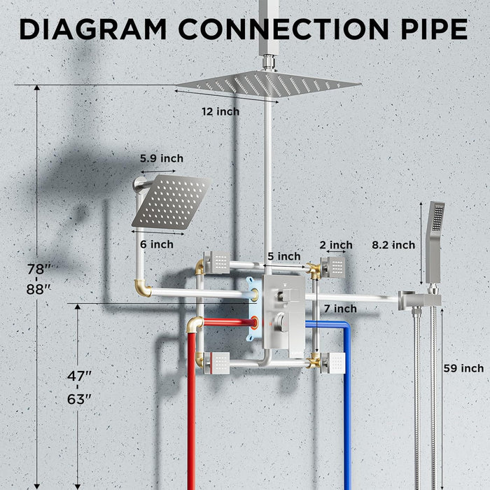 STARBATH Dual Shower Heads (12+6 Inch) Shower System 4 Function (Brushed Nickel)