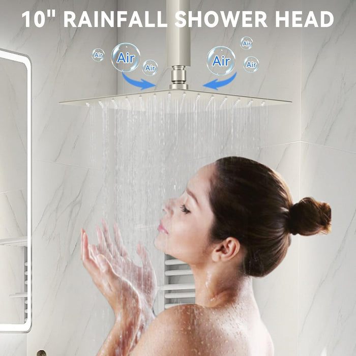 STARBATH 10+6 Inch Dual Shower Head System with Two Function Wand Brushed Nickel (Push Button)