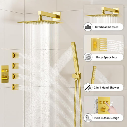 STARBATH Thermostatic Wall Mount Shower System with Body Jets Gold - STARBATH