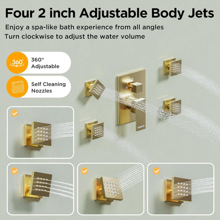 STARBATH Dual Shower Heads (12+6 Inch) Shower System 4 Function Gold