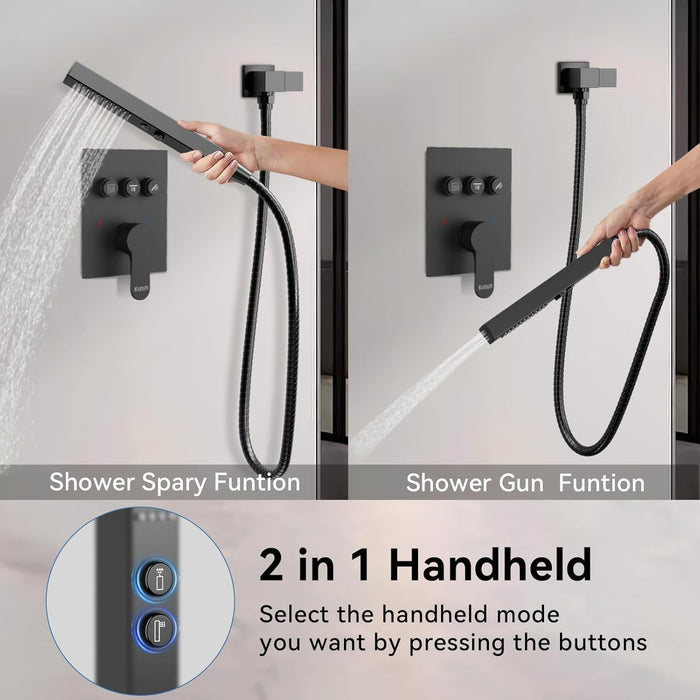 STARBATH Pressure Balance Shower System (12+8 Inch) with Two Function Wand Black