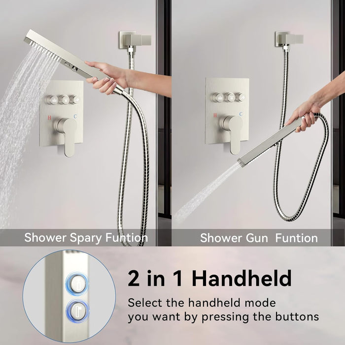 STARBATH Pressure Balance Shower System (12+8 Inch) with Two Function Wand Brushed Nickel