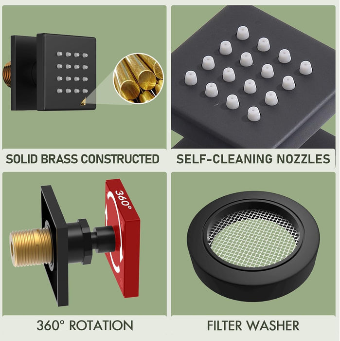 STARBATH 2" Shower Body Jets Adjustable Flow with On Off