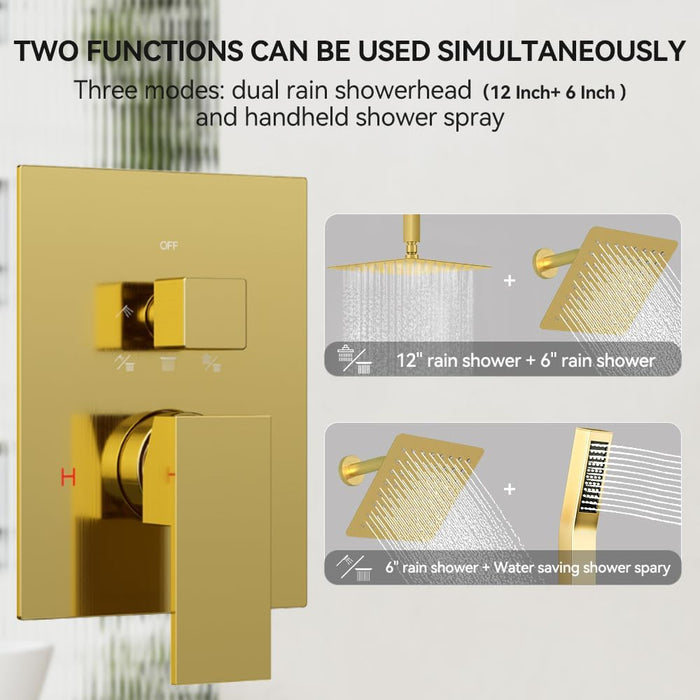 STARBATH 12+6 Inch Dual Shower Head System with Handheld Shower Head Gold