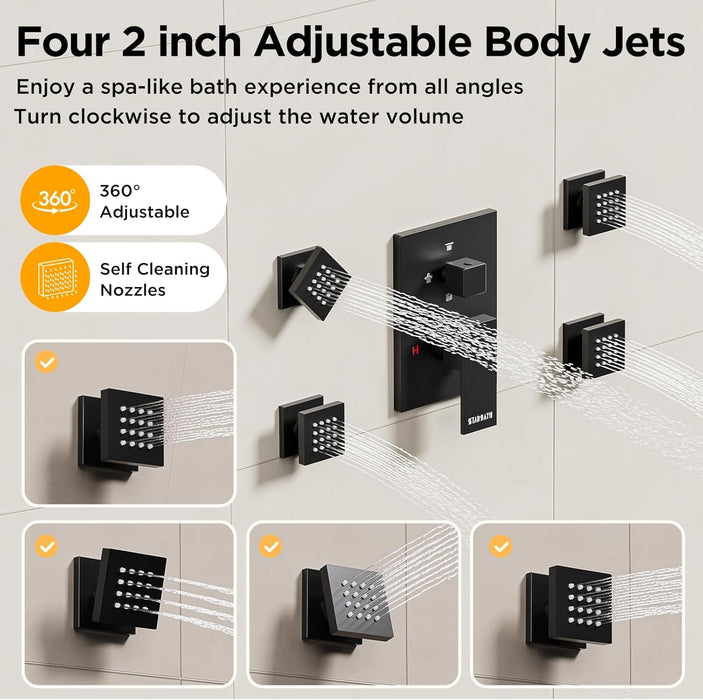 STARBATH Dual Shower Heads (12+6 Inch) Shower System 4 Function Matte Black