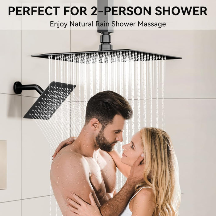 STARBATH 12+6 Inch Dual Shower Head System with Two Function Wand Matte Black (Push Button)