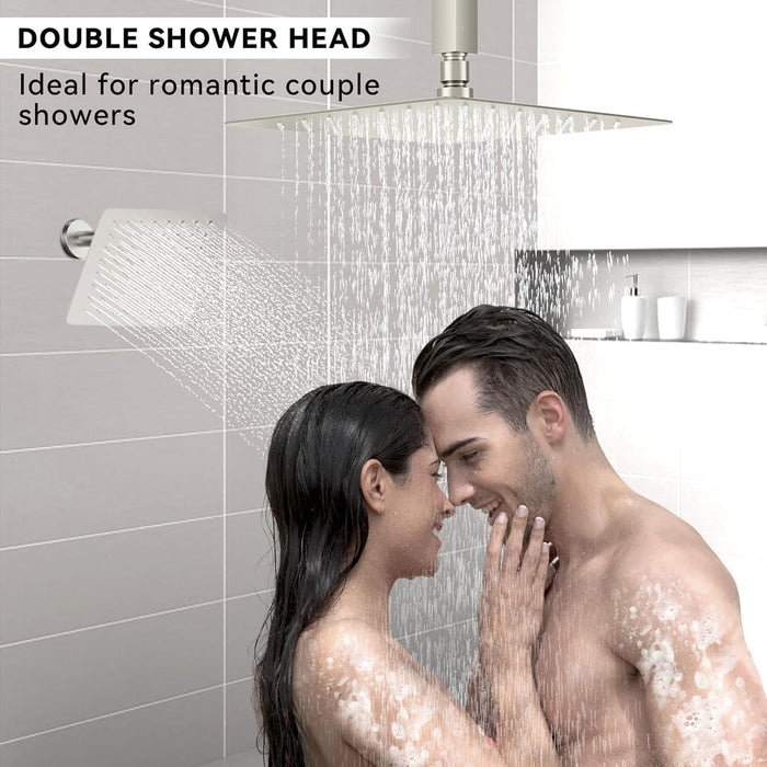 STARBATH 12+6 Inch Dual Shower Head System with Two Function Wand Brushed Nickel (Push Button)