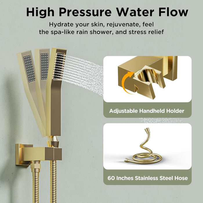 STARBATH Dual Shower Heads (12+6 Inch) Shower System 4 Function Gold