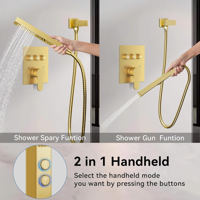 STARBATH Pressure Balance Shower System (12+8 Inch) with Two Function Wand Gold