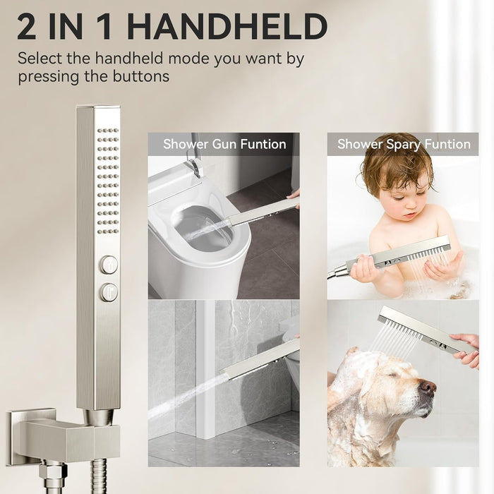 STARBATH 12+6 Inch Dual Shower Head System with Two Function Wand Brushed Nickel (Push Button)
