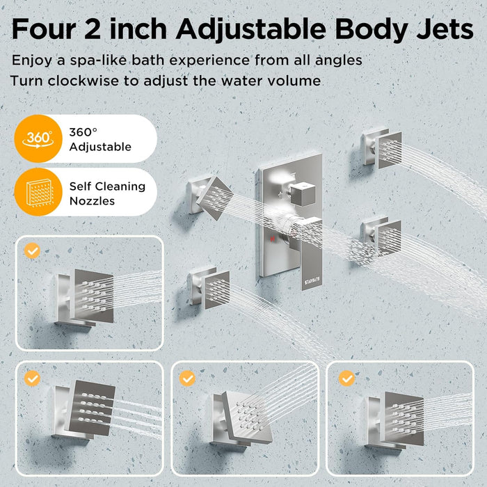 STARBATH Dual Shower Heads (12+6 Inch) Shower System 4 Function (Brushed Nickel)