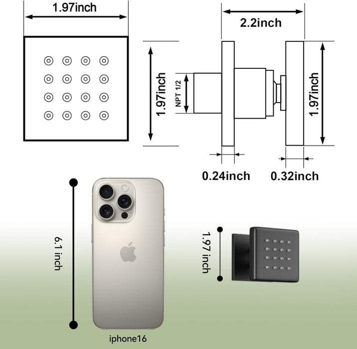 STARBATH 2" Shower Body Jets Adjustable Flow with On Off