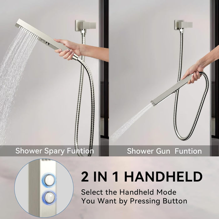 STARBATH Pressure Balance Shower System (12+6 Inch) with Two Function Wand Brushed Nickel