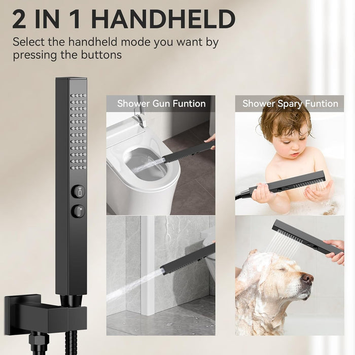 STARBATH 12+6 Inch Dual Shower Head System with Two Function Wand Matte Black (Push Button)