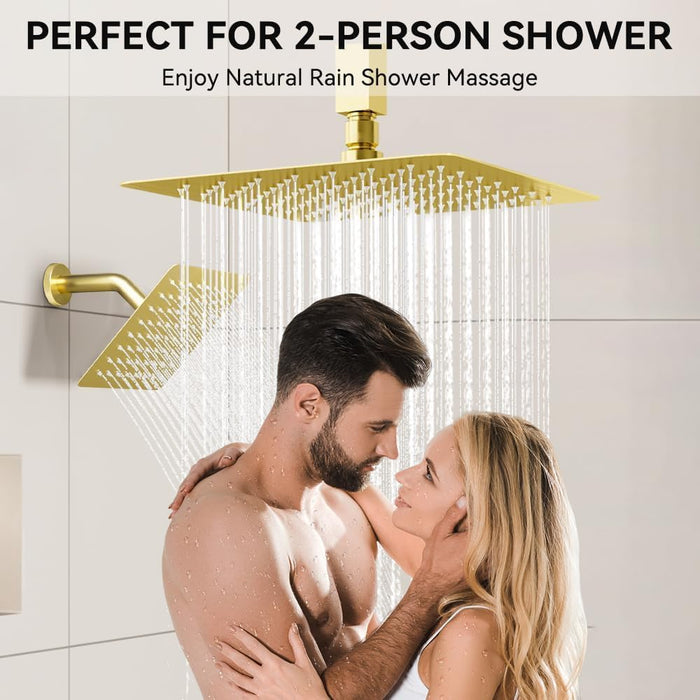 STARBATH 12+6 Inch Dual Shower Head System with Two Function Wand Gold (Push Button)