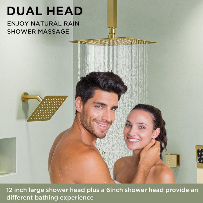 STARBATH Dual Shower Heads (12+6 Inch) Shower System 4 Function Gold