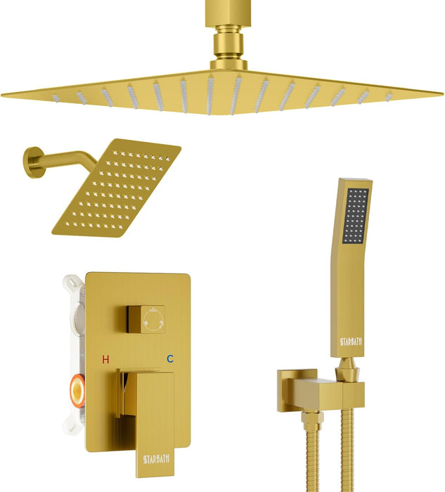 STARBATH 12 Inch Dual Shower Head System with Handheld Shower Head Gold