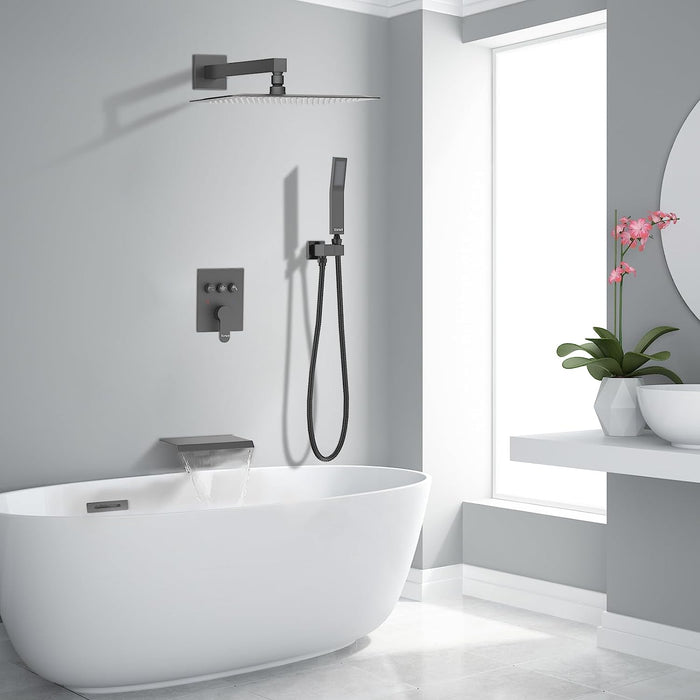 STARBATH Wall Mounted Shower System with Tub Spout Push Button Matte Black - STARBATH