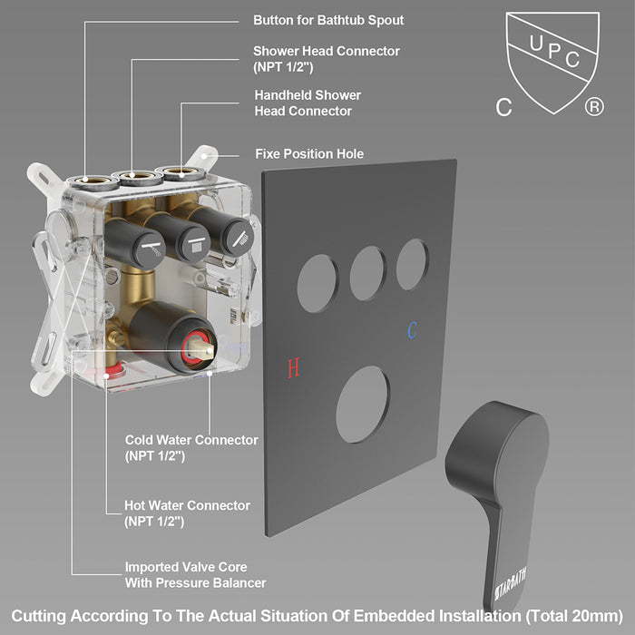 STARBATH Three Function Shower Valve With Tub Spout - STARBATH