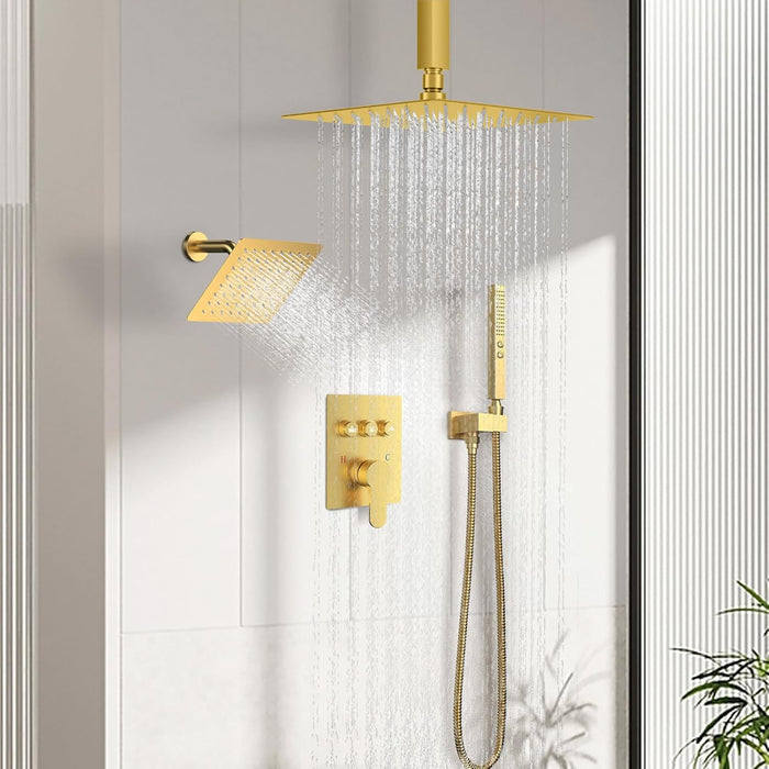 STARBATH Pressure Balance Shower System (12+8 Inch) with Two Function Wand Gold