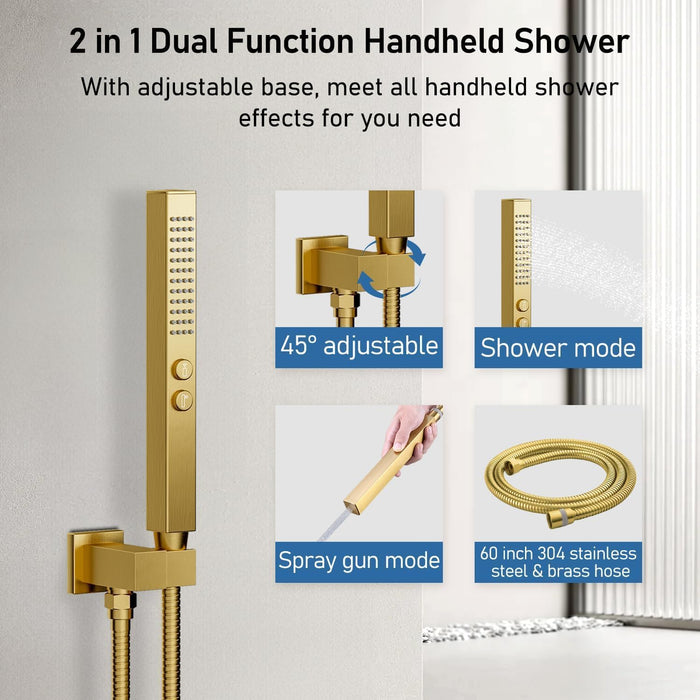 STARBATH 12+6 Inch Dual Shower Head System with Two Function Wand Gold (Push Button)