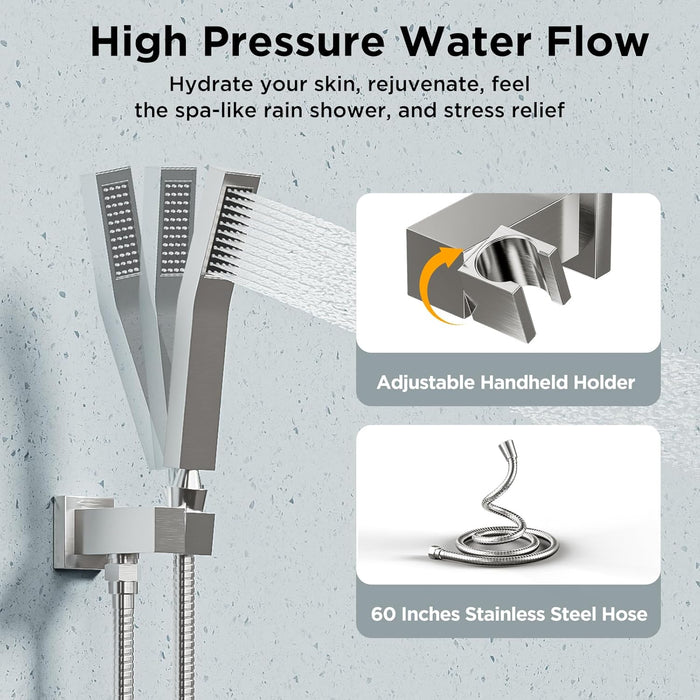 STARBATH Dual Shower Heads (12+6 Inch) Shower System 4 Function (Brushed Nickel)