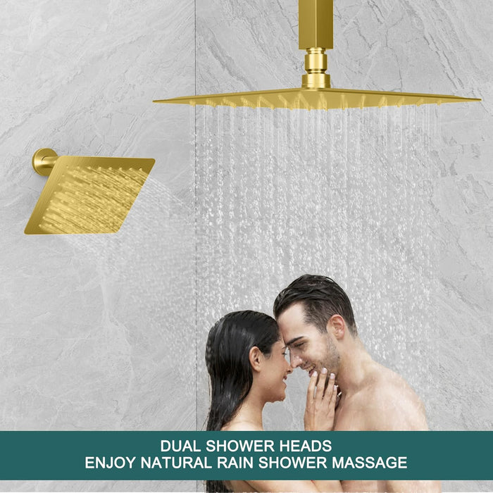 STARBATH 12 Inch Dual Shower Head System with Handheld Shower Head Gold