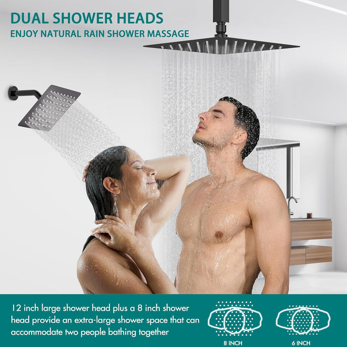 STARBATH 12 Inch Dual Shower Head System with 8 Inch Wall Mounted Rain Shower Head Black - STARBATH