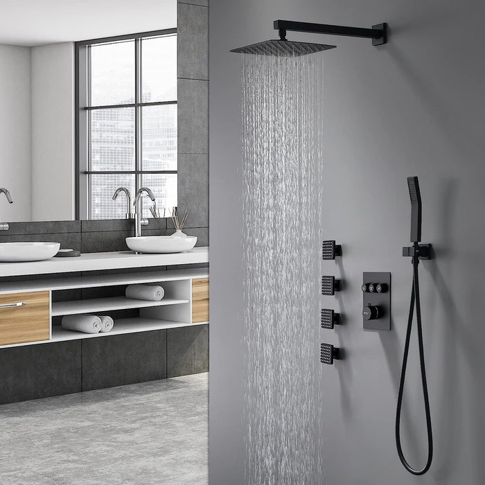 STARBATH Wall Mounted Thermostatic Shower System With 4 Body Jets Matte Black - STARBATH