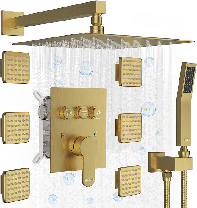 STARBATH Wall Mounted Shower System with 6 Body Jet Push Button Gold - STARBATH