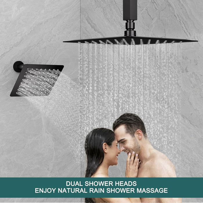 STARBATH 12 Inch Dual Shower Head System with Handheld Shower Head Matte Black