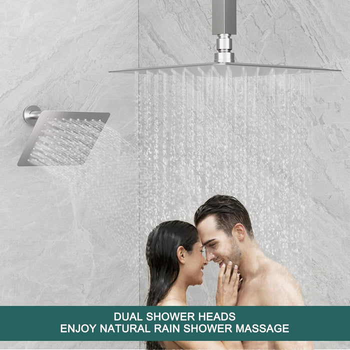 STARBATH 12 Inch Dual Shower Head System with Handheld Shower Head Brushed Nickel - STARBATH