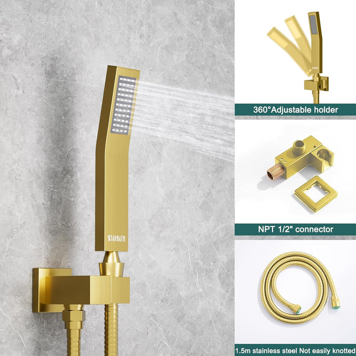 STARBATH 12 Inch Dual Shower Head System with Handheld Shower Head Gold