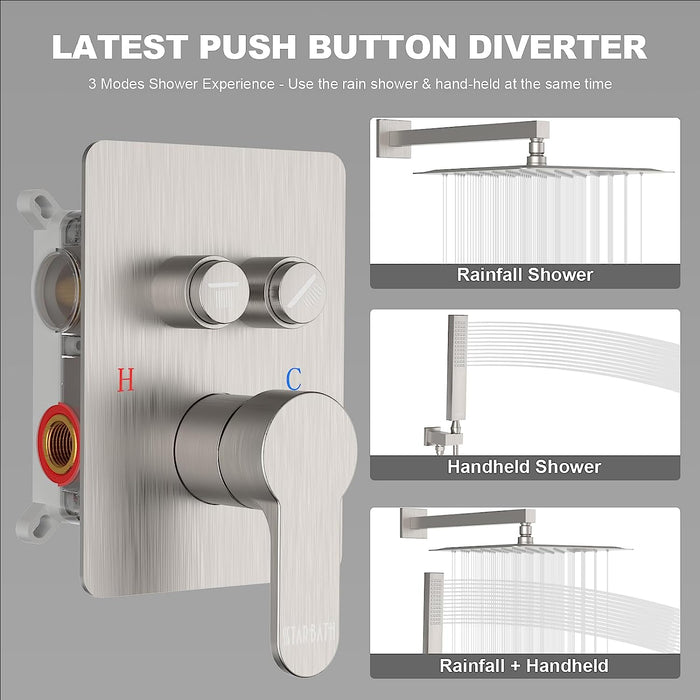 Push Button Shower Systems STARBATH Shower System Two Function Push Button Wall Mounted Brushed N